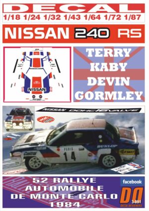 DECAL NISSAN 240 RS T.KABY R.MONTECARLO 1984 17th (01)