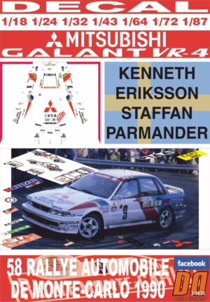DECAL MITSUBISHI GALANT VR-4 K.ERIKSSON R. MONTECARLO 1990 DnF (01)