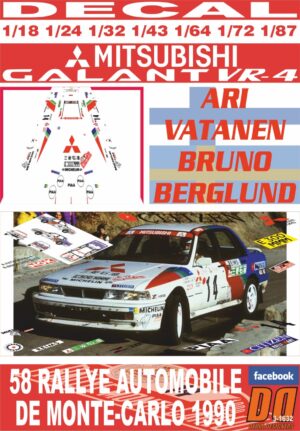 DECAL MITSUBISHI GALANT VR-4 A.VATANEN R. MONTECARLO 1990 DnF (01)