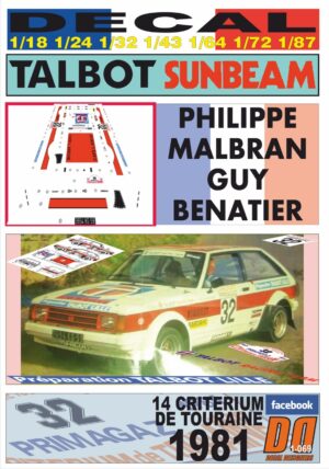 DECAL TALBOT SUNBEAM LOTUS PHILIPPE MALBRAN CRITERIUM DE TOURAINE 1981 (01)