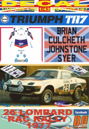 DECAL TRIUMPH TR7 B.CULCHETH RAC R. 1977 DnF (01)