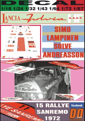 DECAL LANCIA FULVIA HF SIMO LAMPINEN RALLYE SANREMO 1972 DnF (01)