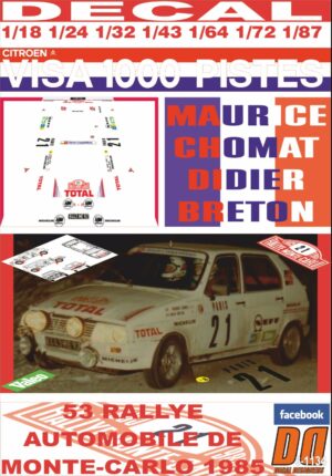 DECAL CITROEN VISA 1000 PISTES M.CHOMAT R.MONTECARLO 1985 10th (01)