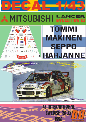 DECAL 1/43 MITSUBISHI LANCER EVO III T.MAKINEN SWEDISH R. 1996 WINNER