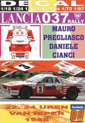 DECAL LANCIA 037 RALLY M.PREGLIASCO YPRES 24 HOURS R. 1986 5th (01)