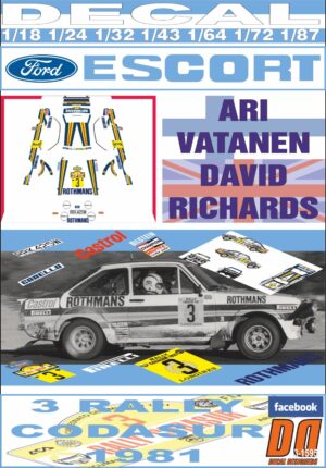 DECAL FORD ESCORT RS 1800 MKII A.VATANEN R.CODASUR 1981 DnF