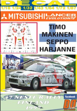 DECAL MITSUBISHI LANCER EVO IV T.MAKINEN R.FINLAND 1997 WINNER (01)