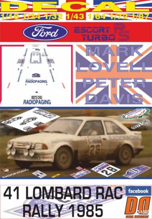 DECAL FORD ESCORT RS TURBO M.LOVELL RAC R. 1985 DnF (01)