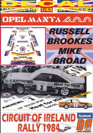 DECAL OPEL MANTA 400 R.BROOKES C.OF IRELAND 1984 DnF (01)