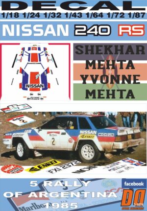 DECAL NISSAN 240 RS S.MEHTA R.ARGENTINA 1985 4th