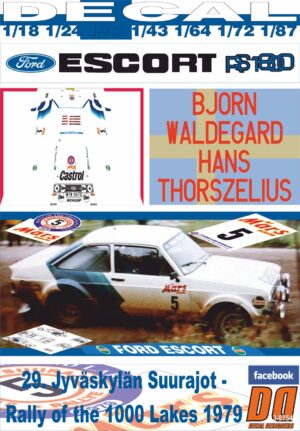 DECAL FORD ESCORT RS 1800 MK II B.WALDEGARD 1000 LAKES 1979 3rd (01)