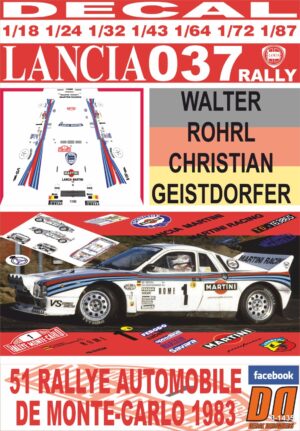 DECAL LANCIA 037 RALLY W.ROHRL R.MONTECARLO 1983 WINNER