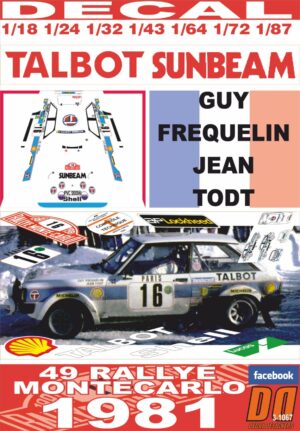 DECAL TALBOT SUNBEAM LOTUS G.FREQUELIN R.MONTECARLO 1981 2nd (01)
