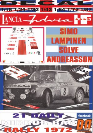 DECAL LANCIA FULVIA HF 1.6 COUPE HF S.LAMPINEN RAC 1972 5th (01)