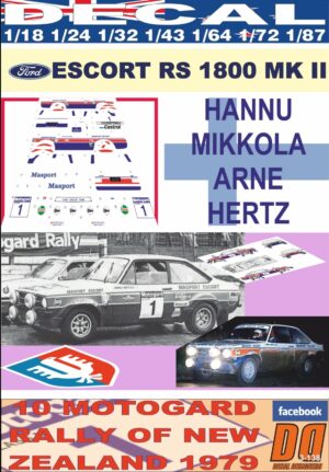 DECAL FORD ESCORT RS 1800 MKII H.MIKKOLA R.NEW ZEALAND 1979 WINNER (01)