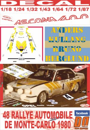 DECAL OPEL ASCONA 400 A.KULLANG R.MONTECARLO 1980 4th (01)
