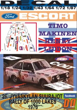 DECAL FORD ESCORT RS 1800 MK II T.MAKINEN R.1000 LAKES 1976 4th (01)