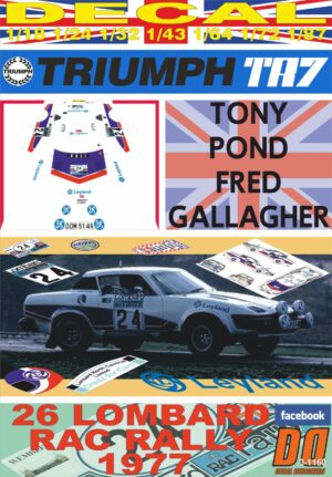 DECAL TRIUMPH TR7 TONY POND RAC R. 1977 8th (01)