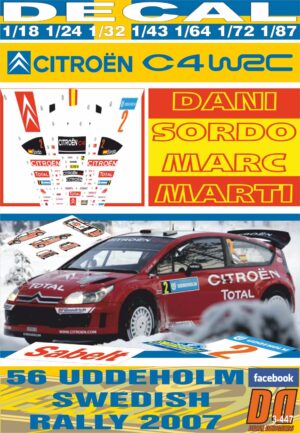 DECAL CITROEN C4 WRC DANI SORDO SWEDISH R. 2007 12nd (01)