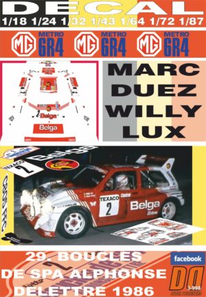 DECAL MG METRO 6R4 M.DUEZ BOUCLES DE SPA 1986 DnF (01)
