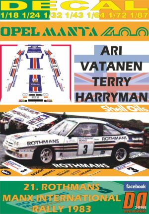 DECAL OPEL MANTA 400 ROTHMANS A.VATANEN MANX R. 1983 2nd