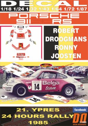 DECAL PORSCHE 911 SC RS R.DROOGMANS YPRES 24 HOURS R. 1985 3rd (01)