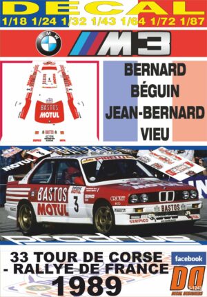 DECAL BMW M3 E30 B.BEGUIN TOUR DE CORSE 1989 5th (01)