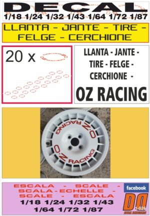 DECAL LLANTA - JANTE - TIRE - FELGE - CERCHIONE OZ RACING ROJA RED (01)