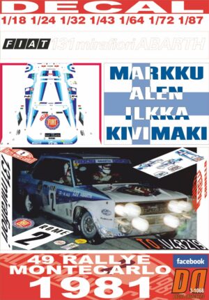 DECAL FIAT 131 ABARTH M.ALEN R.MONTECARLO 1981 7th