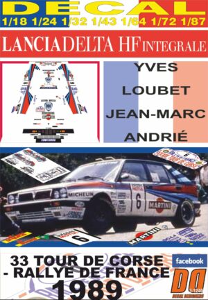 DECAL LANCIA DELTA INTEGRALE Y.LOUBET TOUR DE CORSE 1989 4th