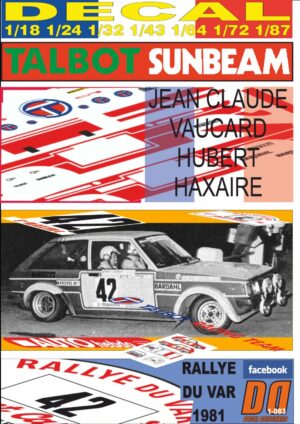 DECAL TALBOT SUNBEAM LOTUS JEAN CLAUDE VAUCARD RALLYE DU VAR 1981 (01)