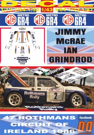 DECAL MG METRO 6R4 ROTHMANS J.MCRAE CIRCUIT OF IRELAND 1986 DnF (01)