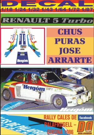 DECAL RENAULT 5 TURBO CHUS PURAS R.CALES DE PALAFRUGELL – GIRONA 1986 (01)