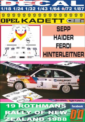 DECAL OPEL KADETT GSI SEPP HAIDER R. NEW ZEALAND 1988 WINNER (01)