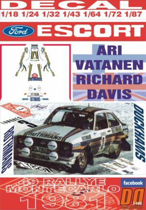 DECAL FORD ESCORT RS 1800 MK II ROTHMANS A.VATANEN R.MONTECARLO 1981 DnF (01)