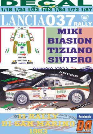 DECAL LANCIA 037 RALLY M.BIASION R. SAN MARINO 1983 WINNER (01)