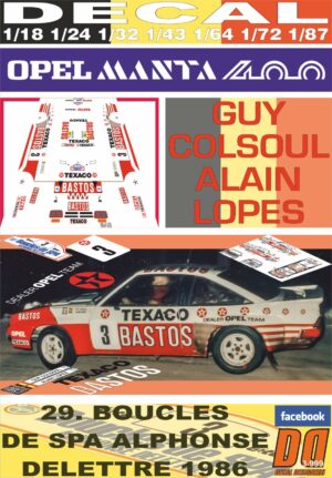 DECAL OPEL MANTA 400 G.COLSOUL BOUCLES DE SPA 1986 5th (01)
