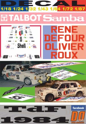 DECAL TALBOT SAMBA RALLYE RENE DEFOUR TOUR DE FRANCIA AUTOMOBILE 1984 8th