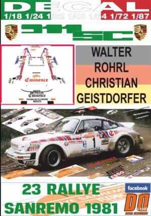 DECAL PORSCHE 911 SC W.ROHRL R.SANREMO 1981 DnF (01)