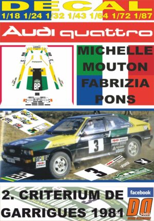 DECAL AUDI QUATTRO M.MOUTON R.GARRIGUES 1981 WINNER (01)