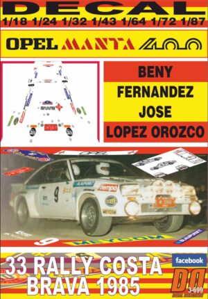 DECAL OPEL MANTA 400 B.FERNANDEZ R. COSTA BRAVA 1985 6th (01)