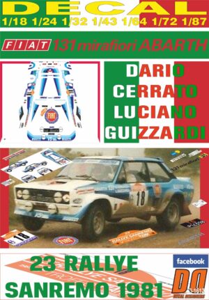 DECAL FIAT 131 ABARTH D.CERRATO R.SANREMO 1981 8th (01)