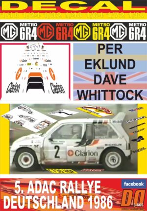 DECAL MG METRO 6R4 PER EKLUND R.DEUTSCHLAND 1986 2nd (01)