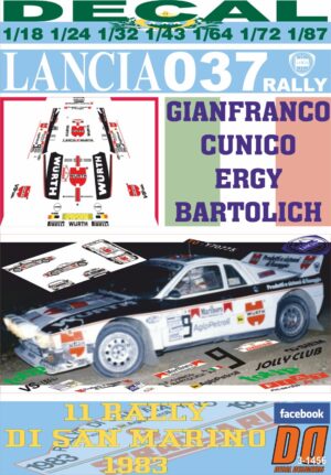 DECAL LANCIA 037 RALLY F.CUNICO R. SAN MARINO 1983 DnF (01)