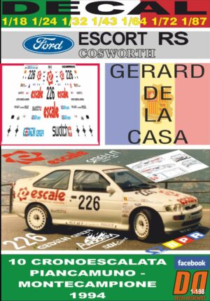 DECAL FORD ESCORT RS COSWORTH G. DE LA CASA PIANCAMUNO 1994