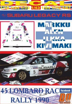 DECAL 1/43 SUBARU LEGACY M.ALEN RAC R. 1990 DnF