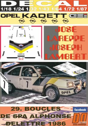 DECAL OPEL KADETT GSI J.LAREPPE BOUCLES DE SPA 1986 12nd (01)