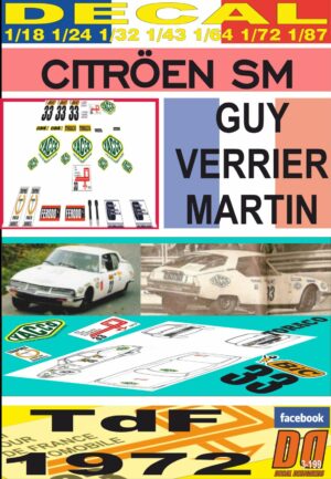 DECAL CITROEN SM GUY VERRIER TOUR DE FRANCE AUTOMOBILE 1972