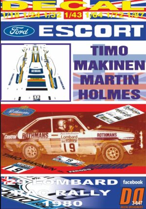DECAL FORD ESCORT RS 1800 MKII T.MAKINEN RAC R. 1980 6th (01)