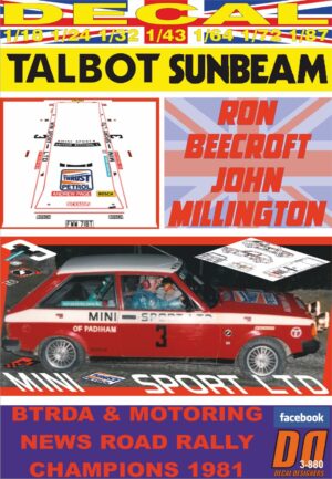 DECAL TALBOT SUNBEAM R. BEECROFT BTRD & MOTORING NEW ROAD R. CHAMPIONS 1981 (01)